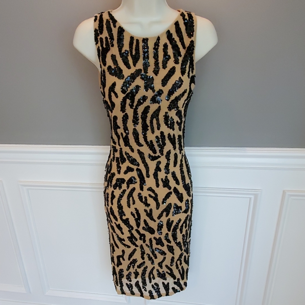 Alice + Olivia Black Sequin and nude Midi dress 2